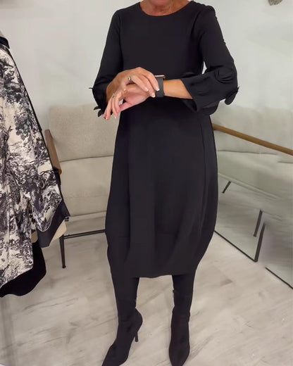Kleid Rundhalsausschnitt Loose Fit Drapiert Lässig
