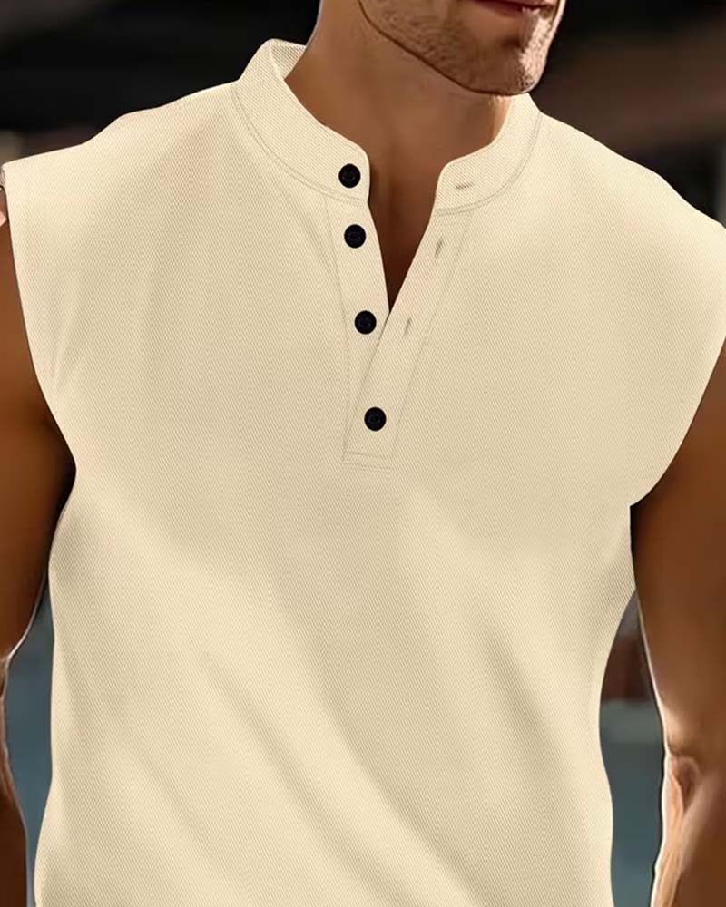 Tanktop Herren Henley Einfarbig Sport