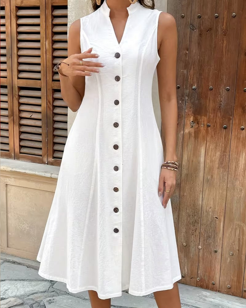 Kleid uni ärmellos Stehkragen