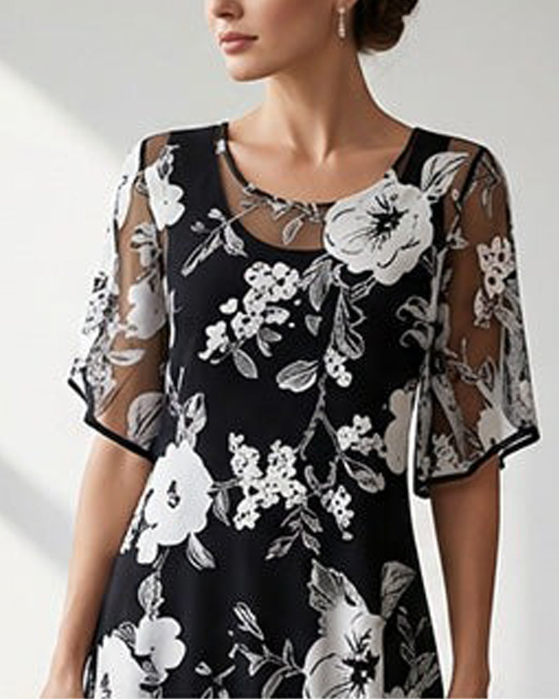 Kleid Rundhalsausschnitt Blumen