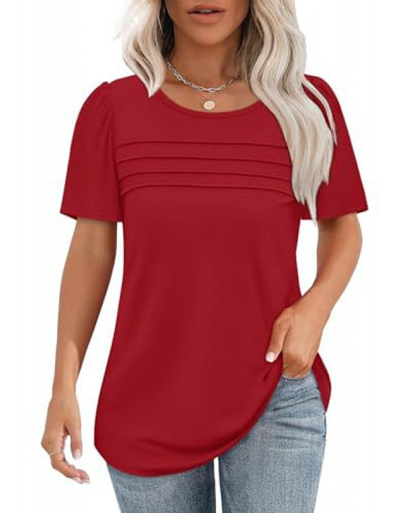 T-Shirt Plissiert Locker Rundhalsausschnitt Kurzarm