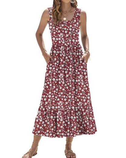 Kleid Ärmellos Rosenprint Lang