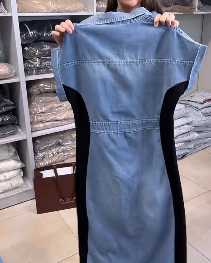 Kleid Casual Denim Patchwork