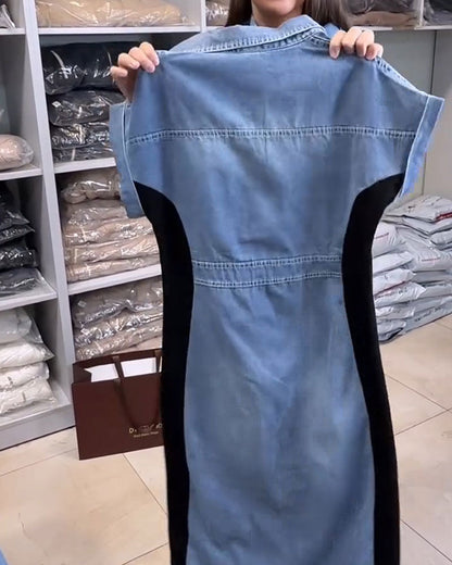 Kleid Casual Denim Patchwork