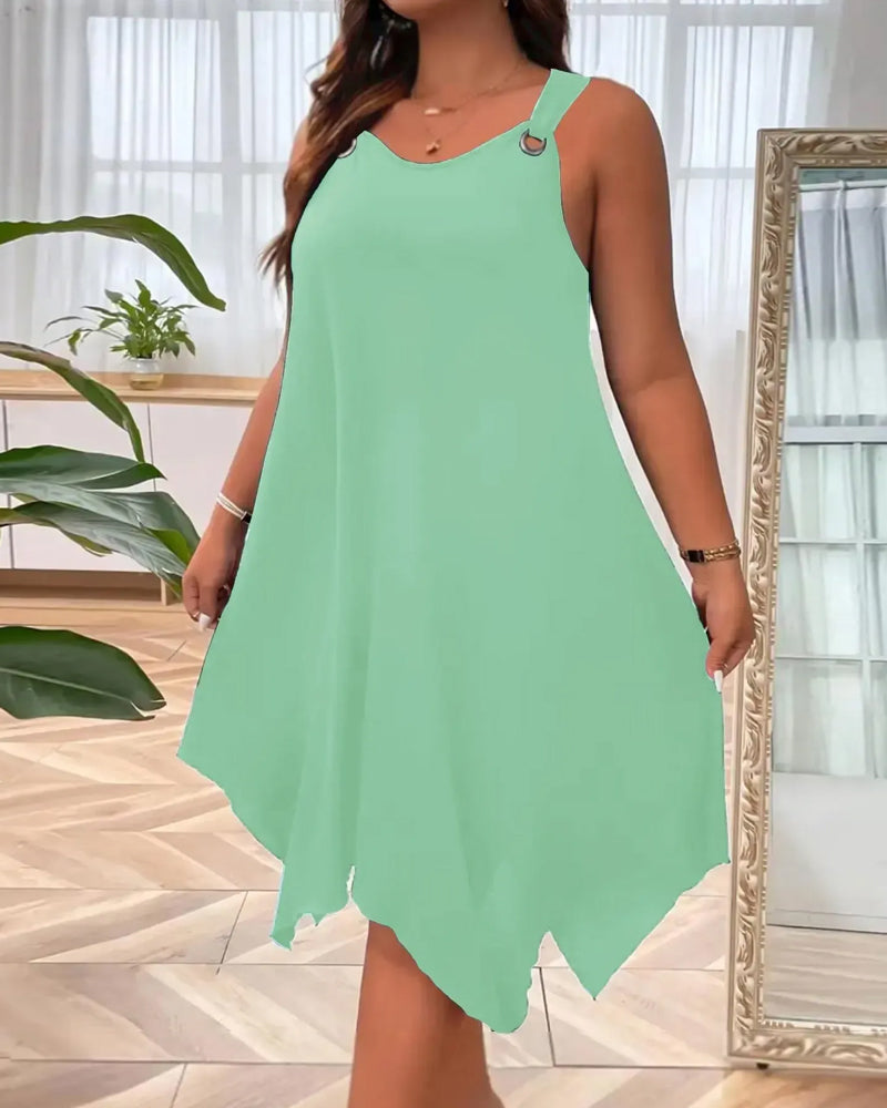 Kleid Asymmetrischer Saum Ärmellos Knielang