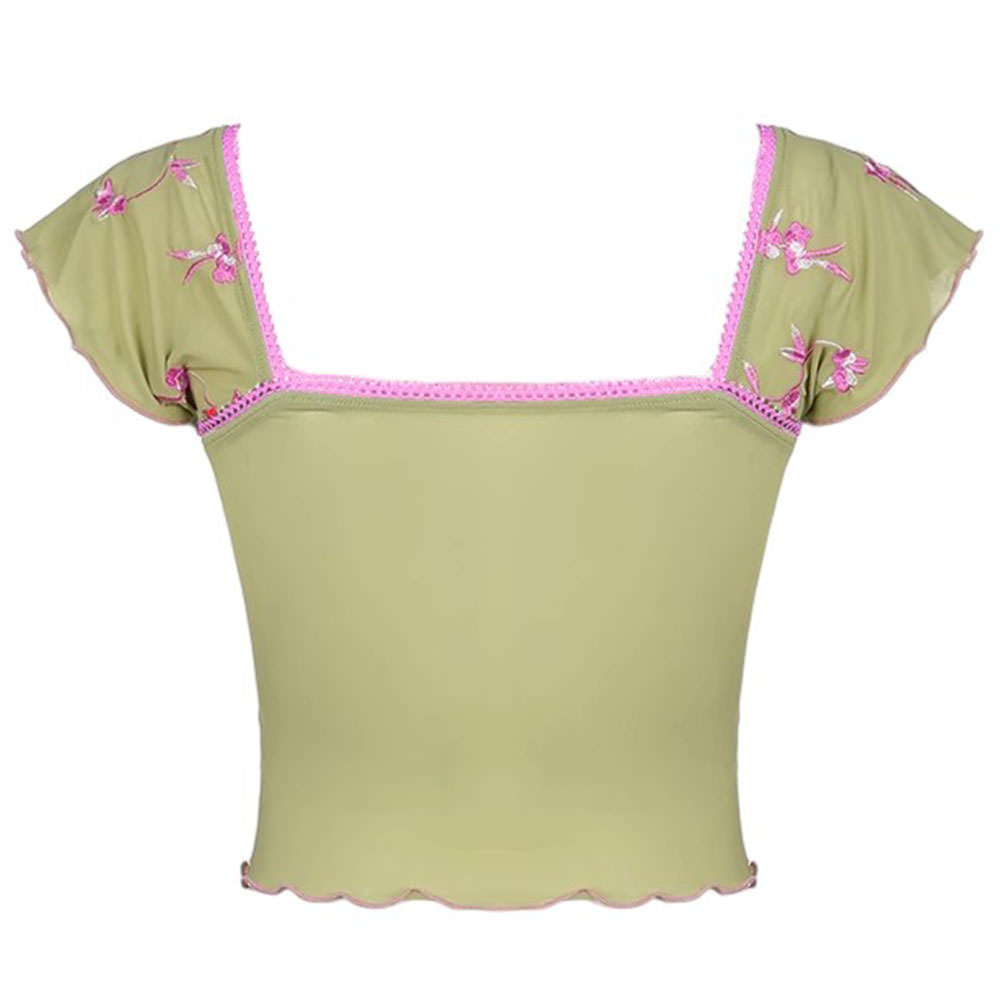 Grünes Französisches Sommer Blumenprint Crop Top