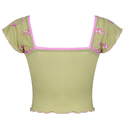 Grünes Französisches Sommer Blumenprint Crop Top