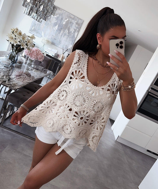 Häkeloberteil Fleur Beige