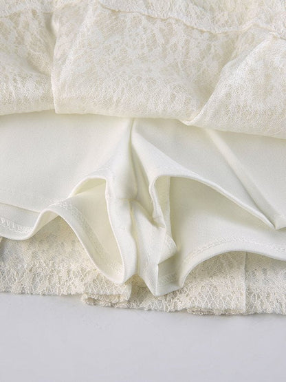 Weiße Y2k Falten Miniröckchen mit Spitze