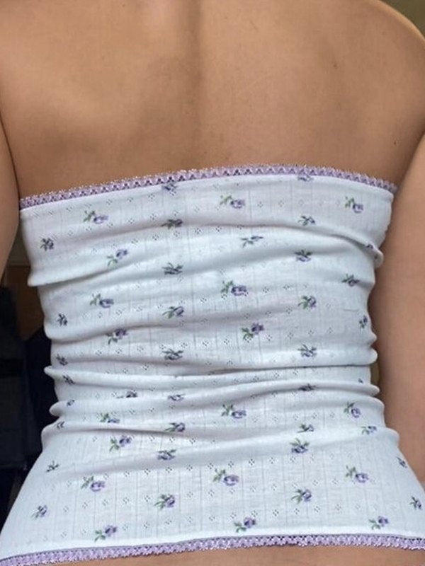 Einfarbiges Vintage Blumenmuster Bandeau Top