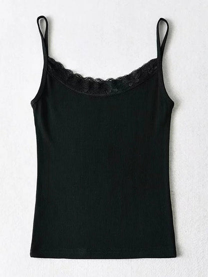 Einfarbiges Basic Spitzen Rippstrick Cami