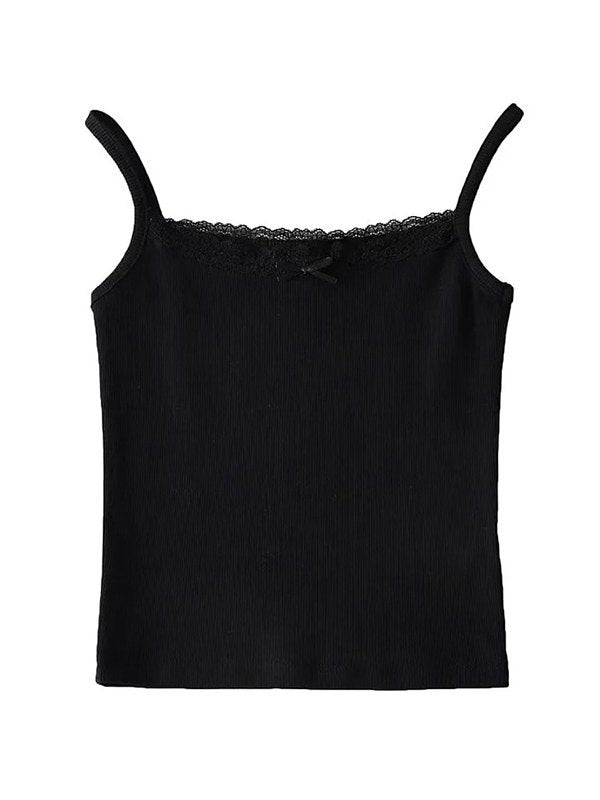 Einfarbiges Y2k Spitzenbesetztes Crop Cami Top