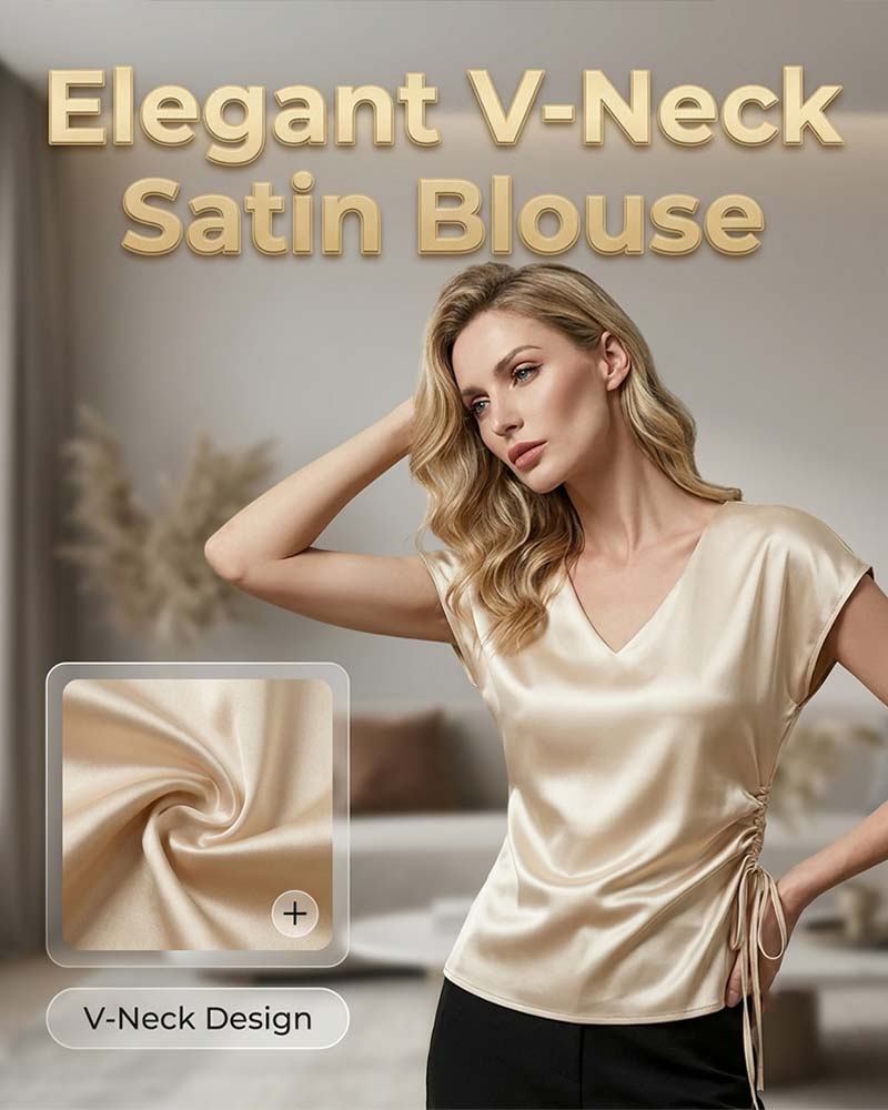 Tank Top V-Ausschnitt Kordelzug Satin