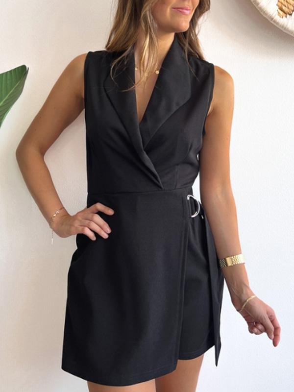 Sophie – Elegant Black Wrap Collar Jumpsuit