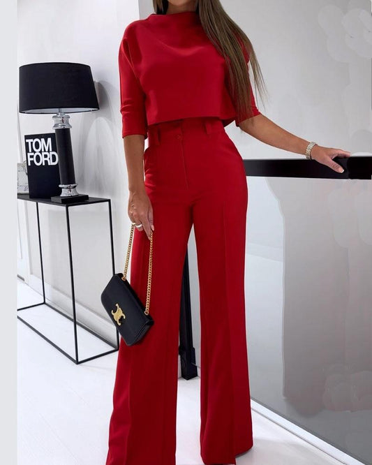 Eva's Feuriges Rotes Slim-Fit Ensemble