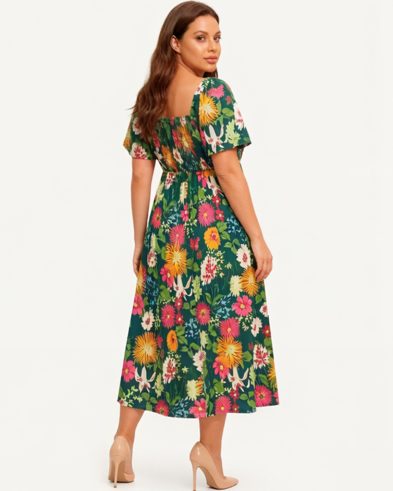 ⏰Sommer Heißer Verkauf 70% RABATT💃Geblümtes Smock-Kleid mit eckigem Ausschnitt und Taschen