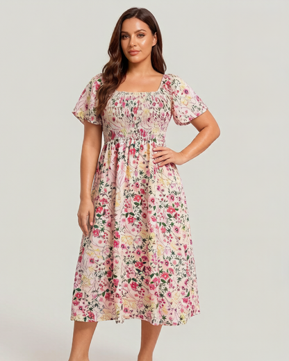 ⏰Sommer Heißer Verkauf 70% RABATT💃Geblümtes Smock-Kleid mit eckigem Ausschnitt und Taschen