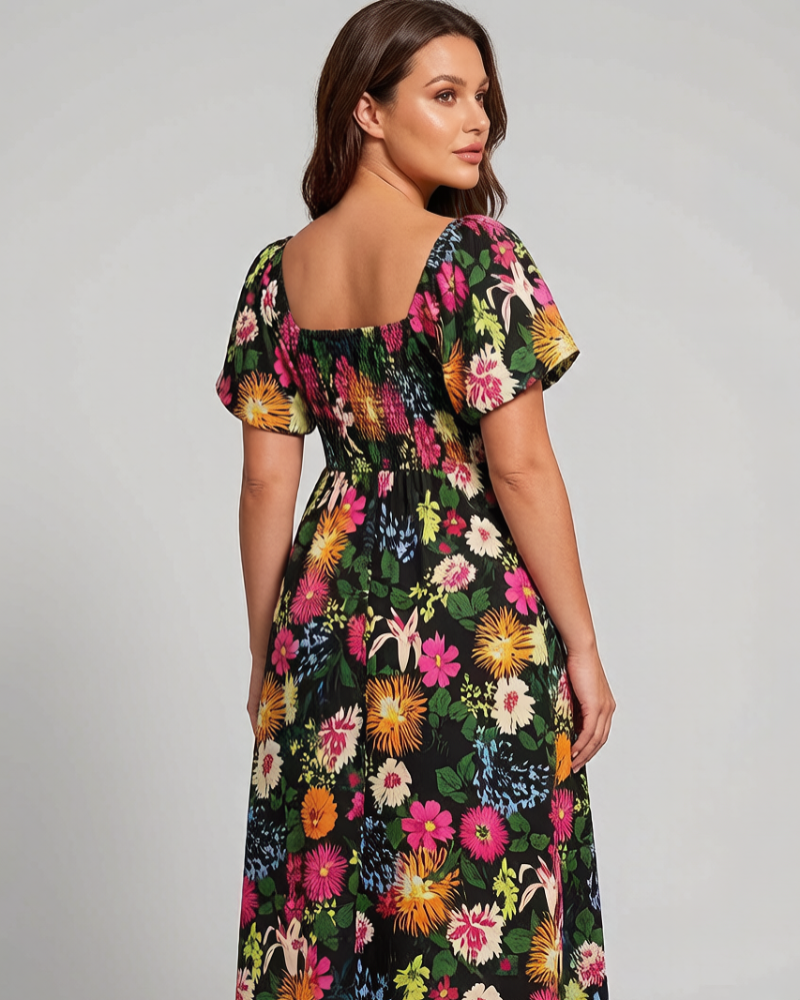 ⏰Sommer Heißer Verkauf 70% RABATT💃Geblümtes Smock-Kleid mit eckigem Ausschnitt und Taschen