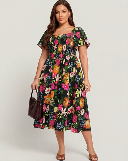 ⏰Sommer Heißer Verkauf 70% RABATT💃Geblümtes Smock-Kleid mit eckigem Ausschnitt und Taschen