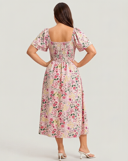 ⏰Sommer Heißer Verkauf 70% RABATT💃Geblümtes Smock-Kleid mit eckigem Ausschnitt und Taschen