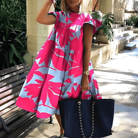 Lässiges lockeres Kleid mit Ahornblatt-Print