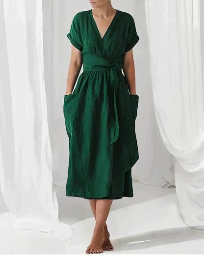 Isabella – Elegance in green: linen midi dress