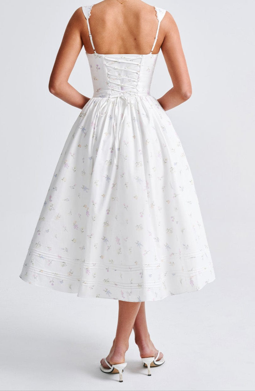 Romanadia Midikleid - Weißer Blumenmix Druck