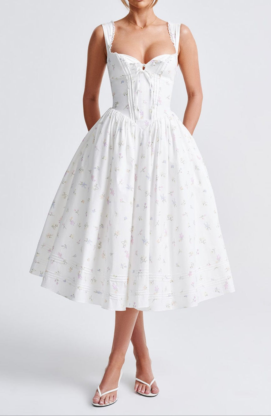 Romanadia Midikleid - Weißer Blumenmix Druck