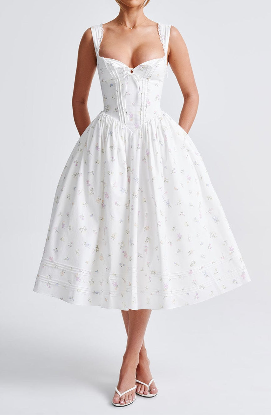 Romanadia Midikleid - Weißer Blumenmix Druck