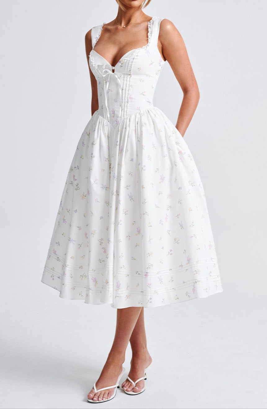 Romanadia Midikleid - Weißer Blumenmix Druck