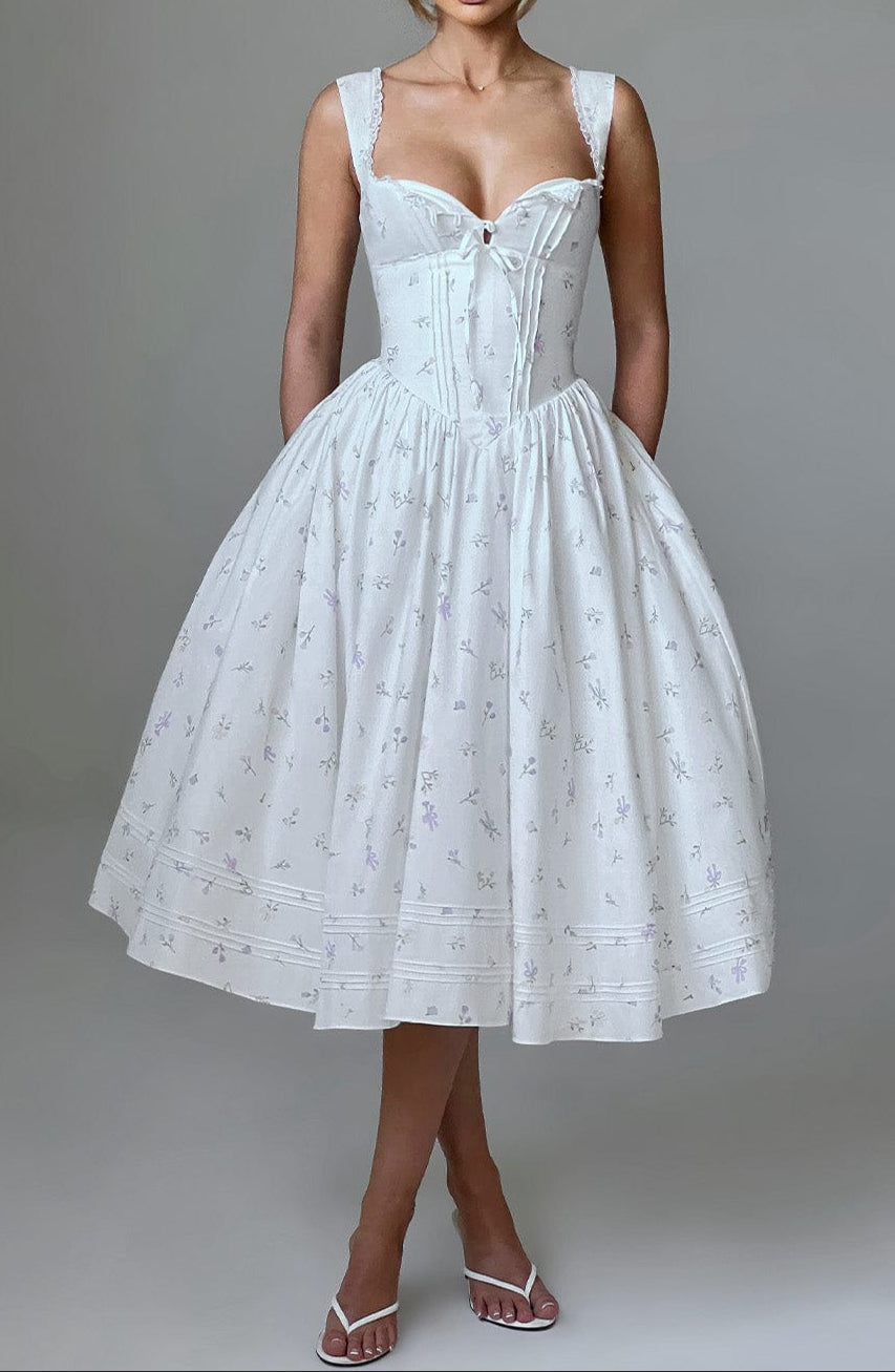 Romanadia Midikleid - Weißer Blumenmix Druck