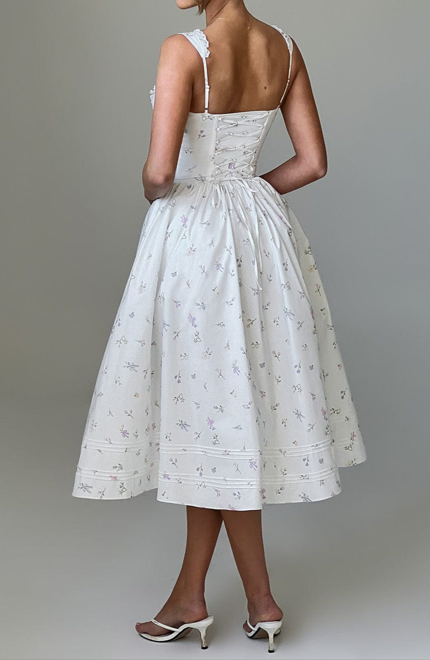 Romanadia Midikleid - Weißer Blumenmix Druck