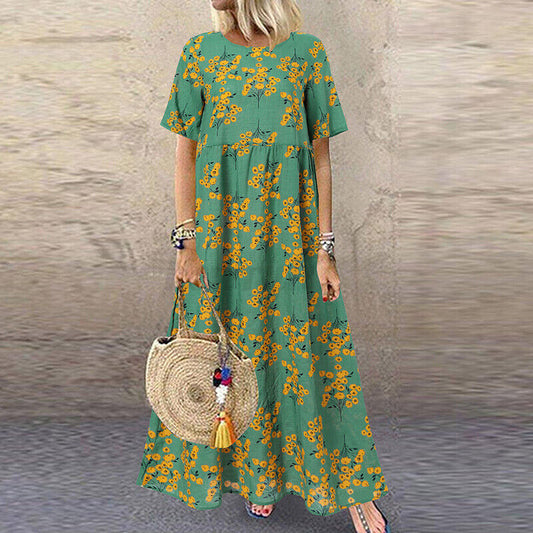 Green floral short sleeve maxi dress - Anna