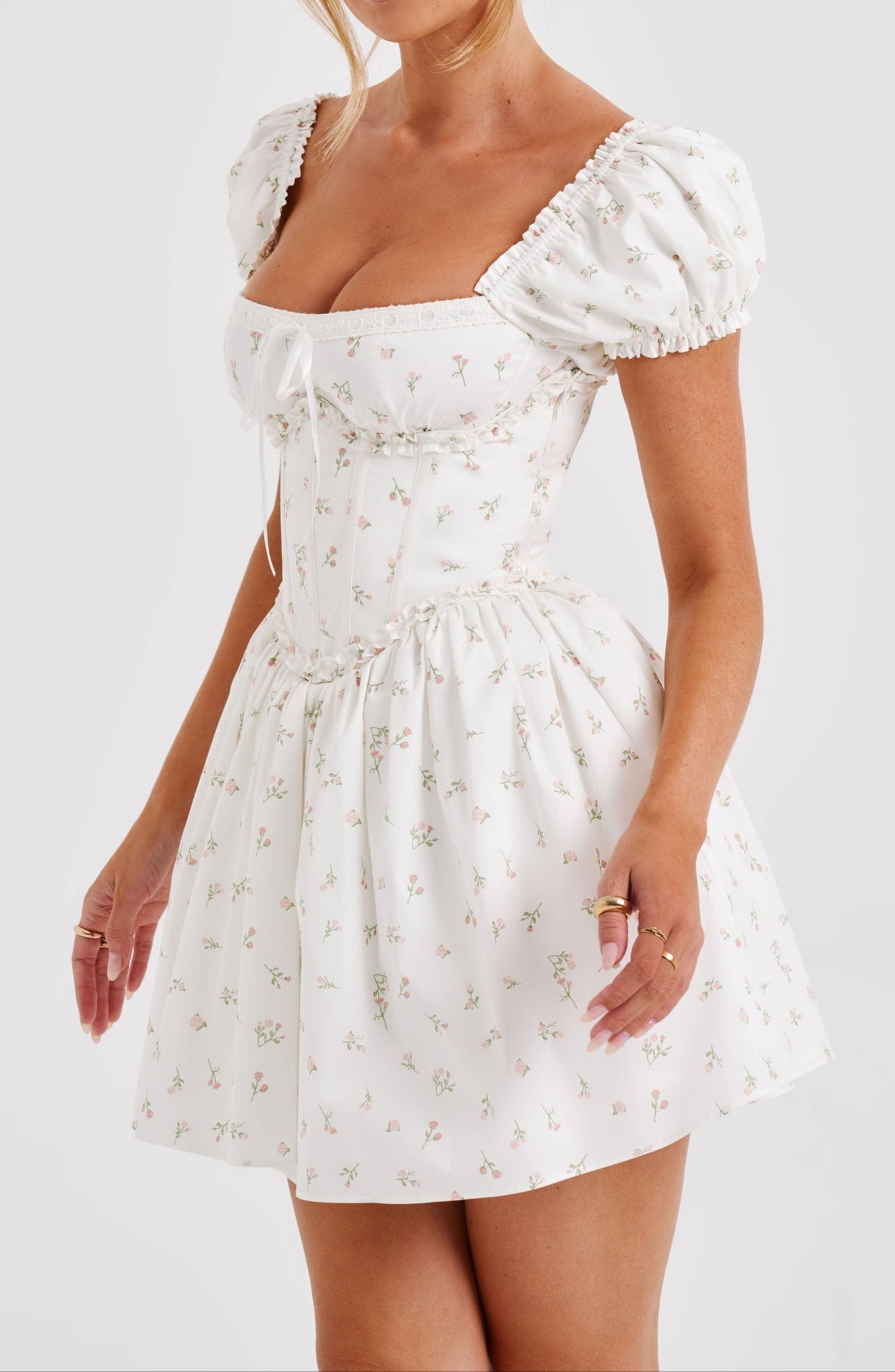 Clarice Minikleid – Rosa Blumendruck