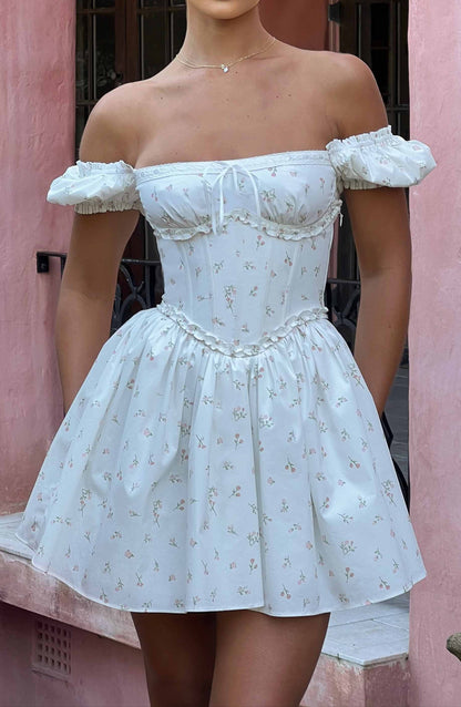 Clarice Minikleid – Rosa Blumendruck