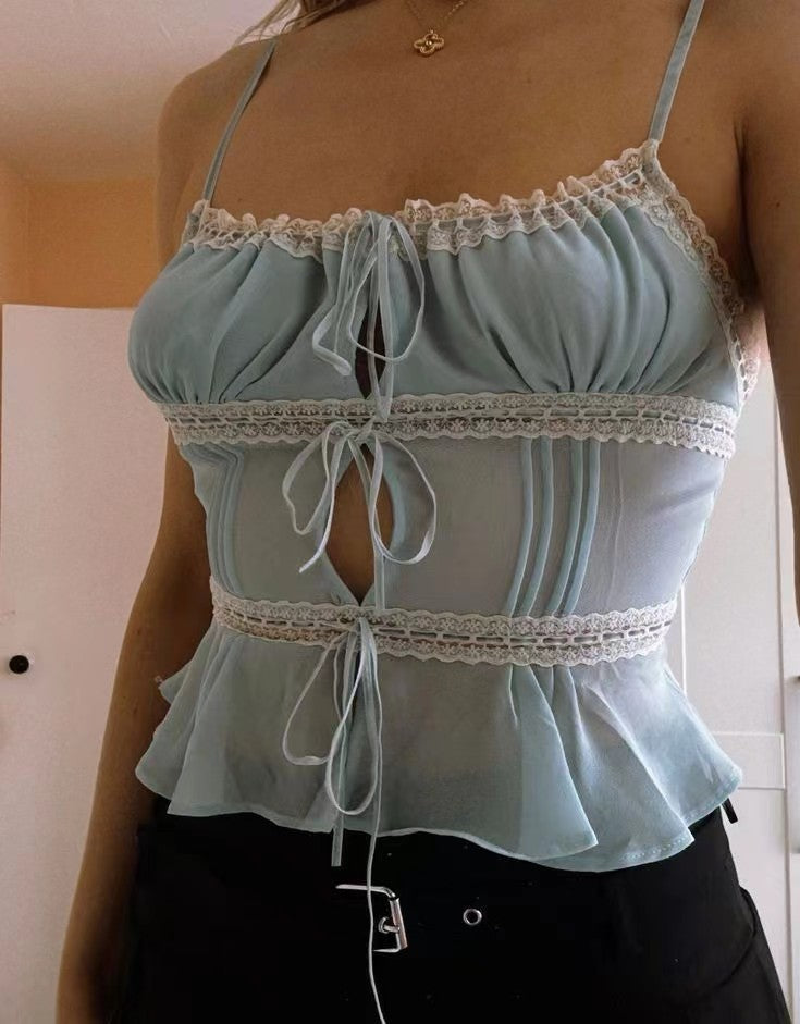 Vintage Plissiertes Lagen Transparentem Cami Top