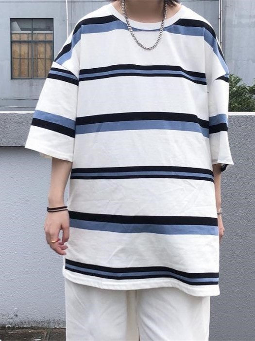 Unisex Kontrastfarbenes Hip Hop Oversized Streifen Kurzarm Top