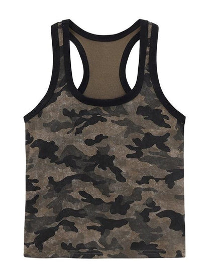 Vintage Camo U-Ausschnitt Crop Tank Top