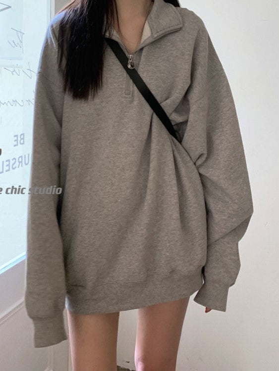 Vintage Oversized Halb Zip Langarm Sweatshirt