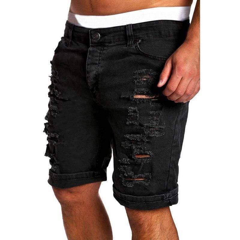 Ripped denim shorts in black with rolled hems - Max