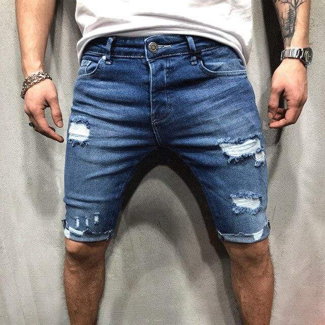 Zerrissene Jeans-Shorts in Blau mit umgeschlagenen Säumen - Luca