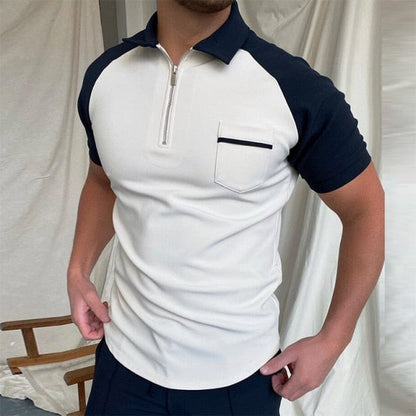 Checked polo shirt in beige with zip collar - Leonard