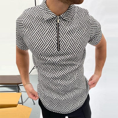 Checked polo shirt in beige with zip collar - Leonard