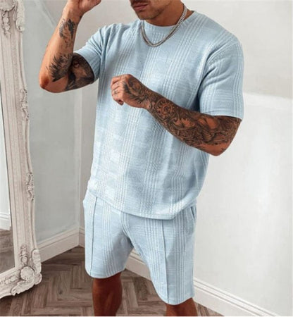 Light blue knitted set with shorts - Luca