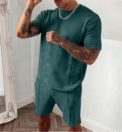 Light blue knitted set with shorts - Luca