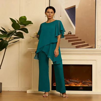 💎 50% RABATT! 💎 Charmantes asymmetrisches Top & Wide-Leg-Hosen-Set – asymmetrischer Saum, fließende Doppellage & ganztägige Eleganz 👗✨