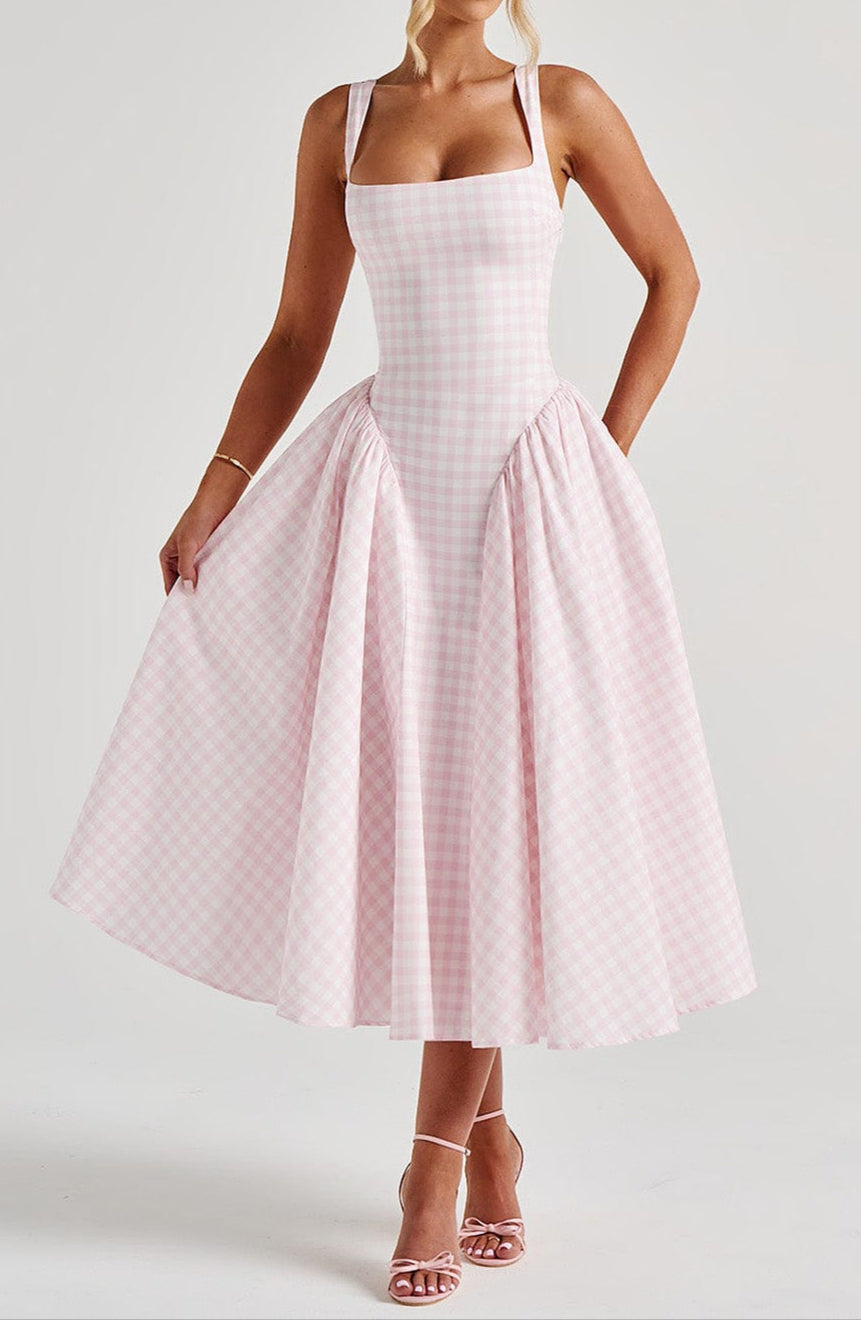 Lorenza MidiKleid – Blush Gingham