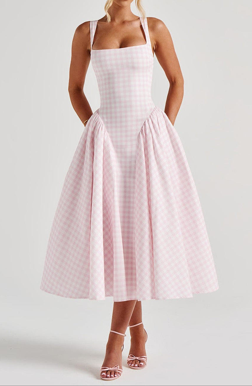 Lorenza MidiKleid – Blush Gingham
