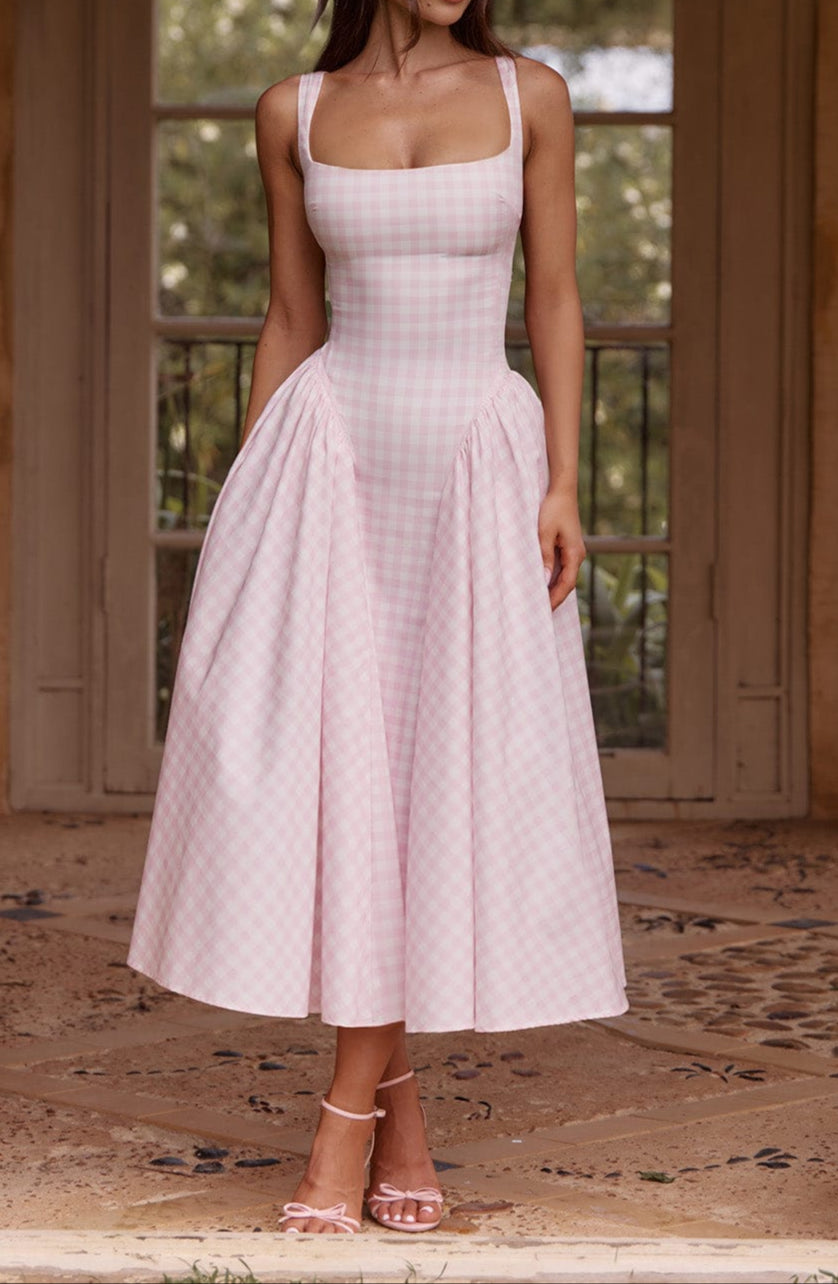Lorenza MidiKleid – Blush Gingham