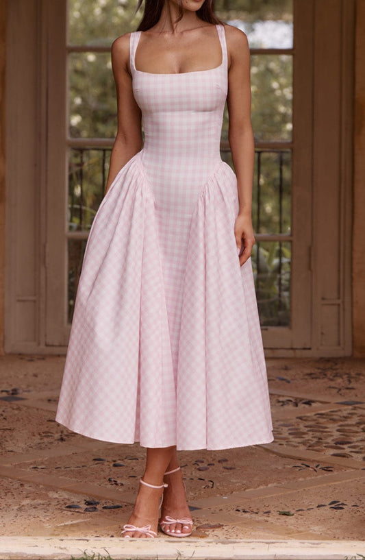 Lorenza MidiKleid – Blush Gingham